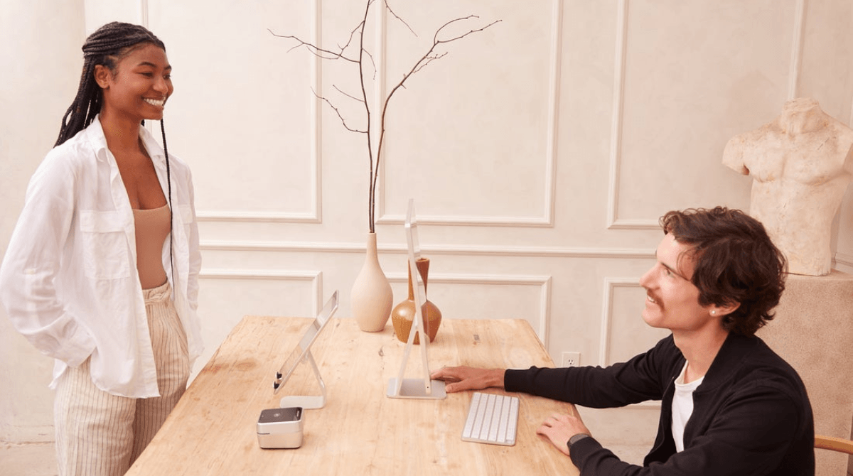 A client checks out at the point-of-sale of a self-care business.